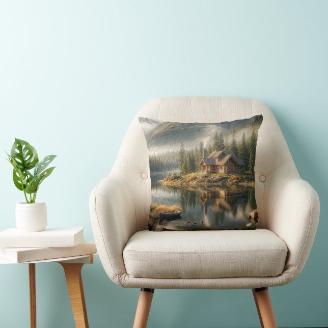 Mountain Lake Cabin with Rowboat Cushion (Chair)