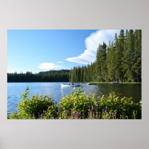 Mountain Lake, Canoe, Wildflowers Poster