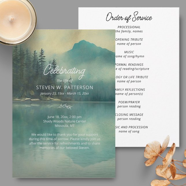 Mountain Lake, Celebration of Life Funeral Program Invitation (Creator Uploaded)