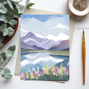 Mountain Lake   Floral Watercolor Landscape Postcard