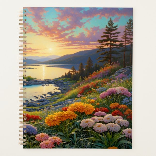 Mountain Lake Flowers Colorful Art Planner (Front)