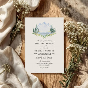 Mountain Lake Forest Tree Rustic QR Code Wedding Invitation