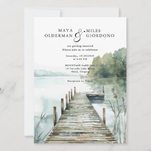 Mountain Lake Forest Watercolor Wedding Invitation