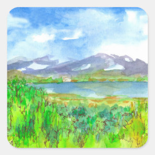 Mountain Lake House Square Sticker