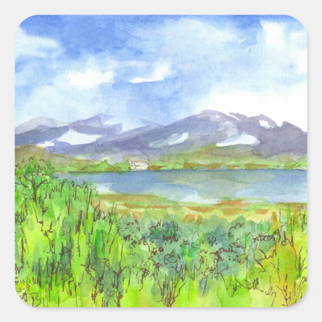 Mountain Lake House Square Sticker (Front)