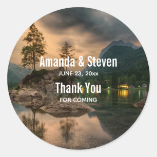 Mountain Lake in the Evening Thank You Wedding Classic Round Sticker