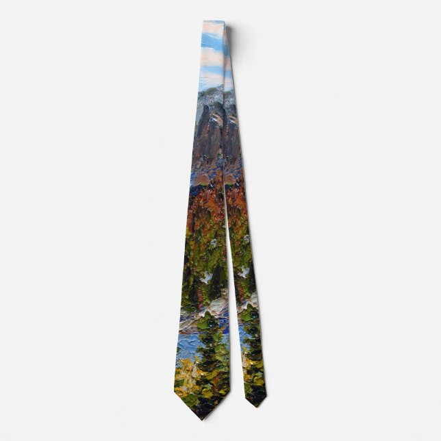 Mountain Lake Knife Oil Painting Neck Tie (Front)