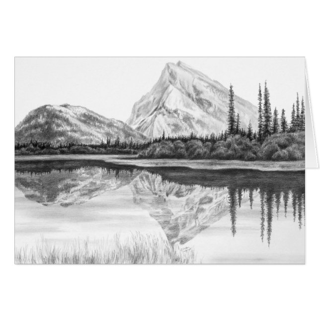 Mountain-Lake Landscape Drawing by Kelli Swan (Front Horizontal)