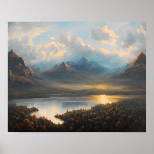 Mountain lake landscape painting - landscape art poster