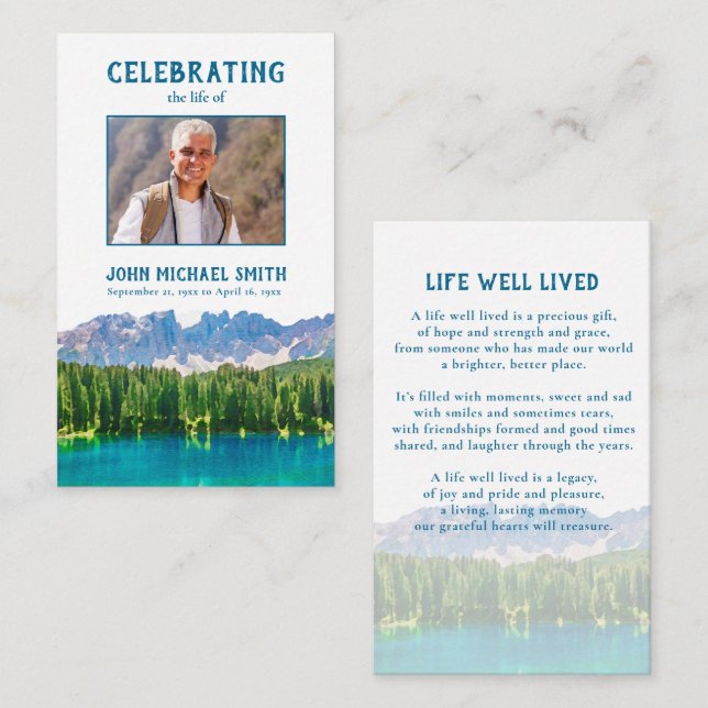 Mountain Lake Memorial Funeral Prayer Card (Front/Back)