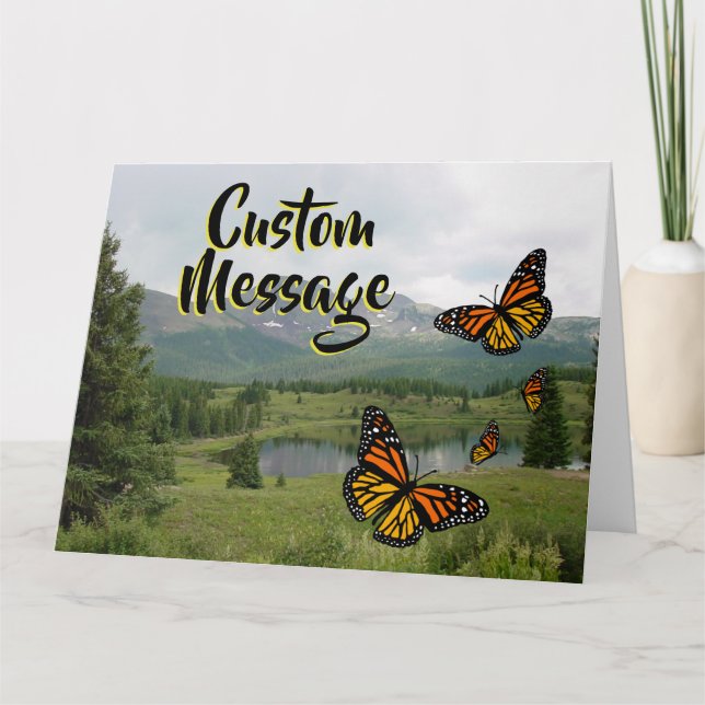 Mountain Lake Monarch Butterflies Custom Card (Front)