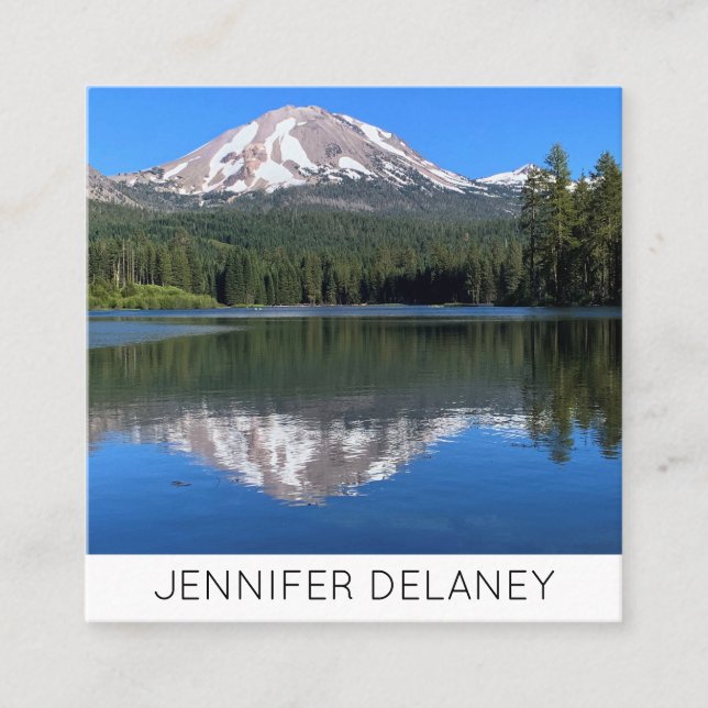 Mountain Lake Nature Photo Travel Square Business Card (Front)