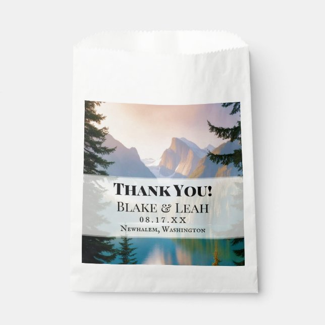 Mountain Lake Personalised Wedding Favour Bags (Front)
