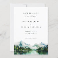 Mountain Lake Pine Watercolor Photo Save the Date 