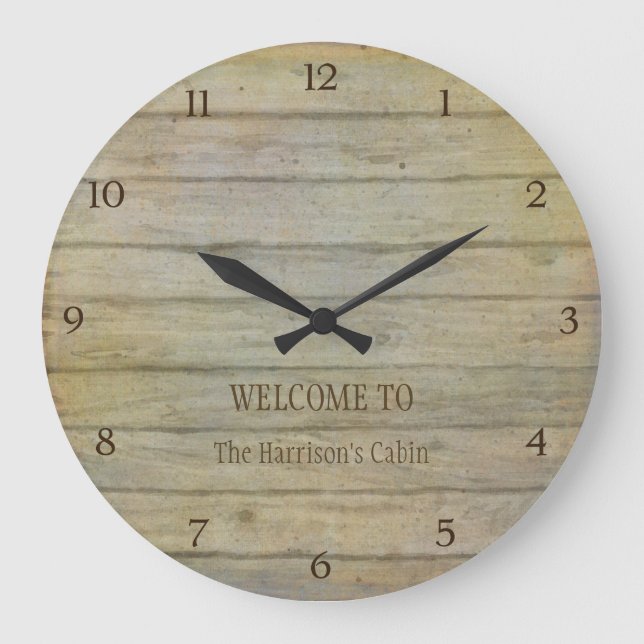 Mountain Lake Pines Welcome Cabin Personalised Large Clock (Front)