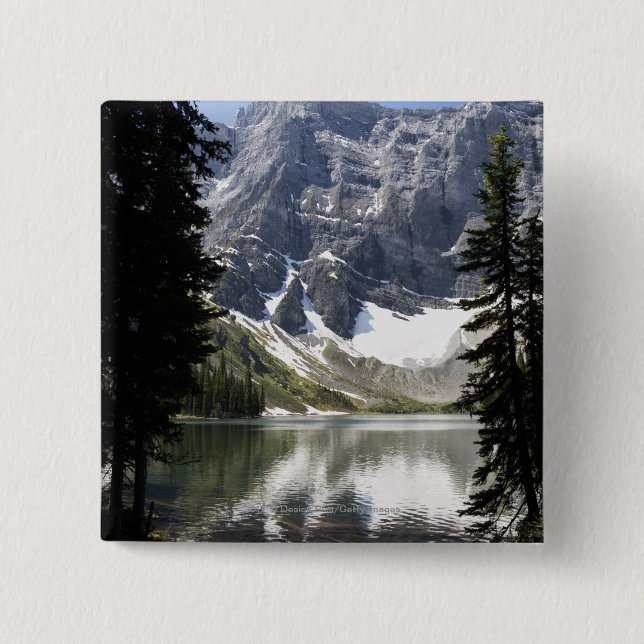 Mountain Lake Reflecting Mountain Framed By Trees 15 Cm Square Badge (Front)
