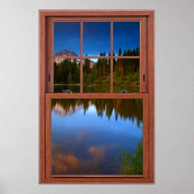 Mountain Lake Reflections Fake Window Illusion Poster (Front)