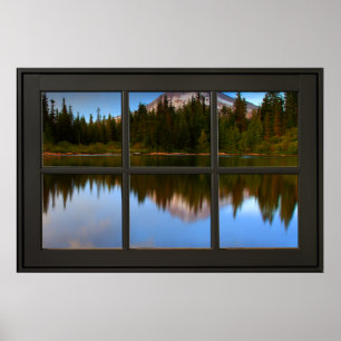 Mountain Lake Reflections Fake Window Illusion Poster