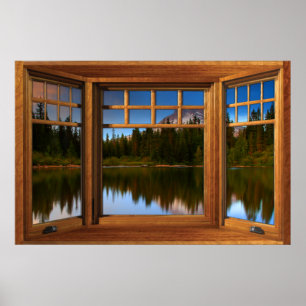 Mountain Lake Reflections Fake Window Illusion Poster