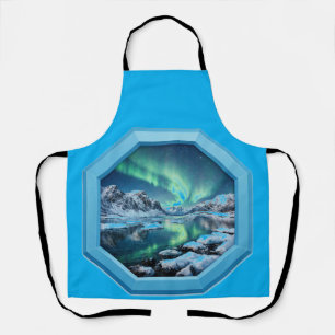 Mountain Lake Reflects No. Lights in Blue Frame Apron