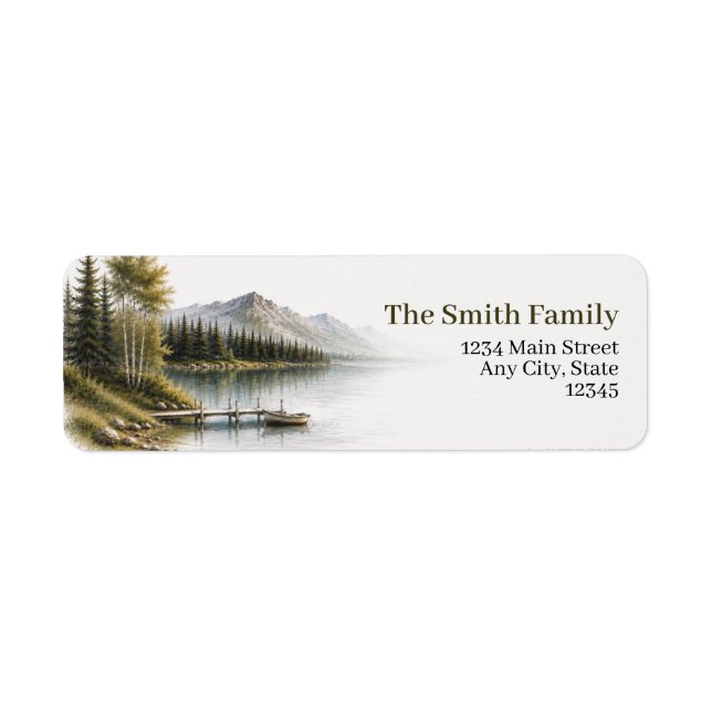 Mountain Lake Return Address Labels Pine Forest (Front)