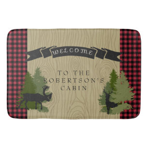 Mountain Lake Rustic Cabin Deer Moose Welcome Sign Bath Mat