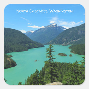 Mountain Lake Scenery in North Cascades Washington Square Sticker