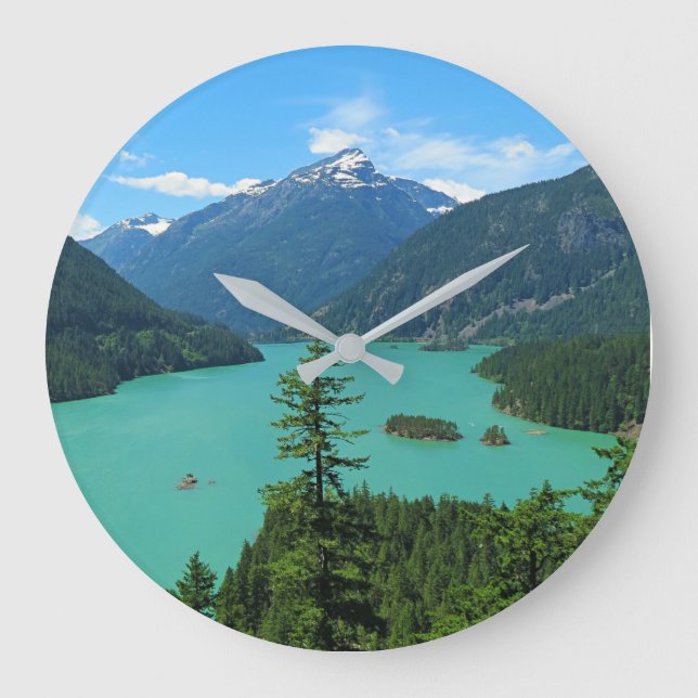Mountain Lake Scenery in Washington Large Clock (Front)