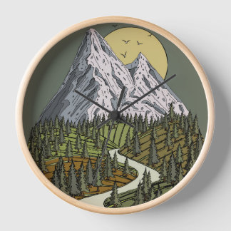 Mountain Lake Serenity: Sunset Adventure Awaits Clock