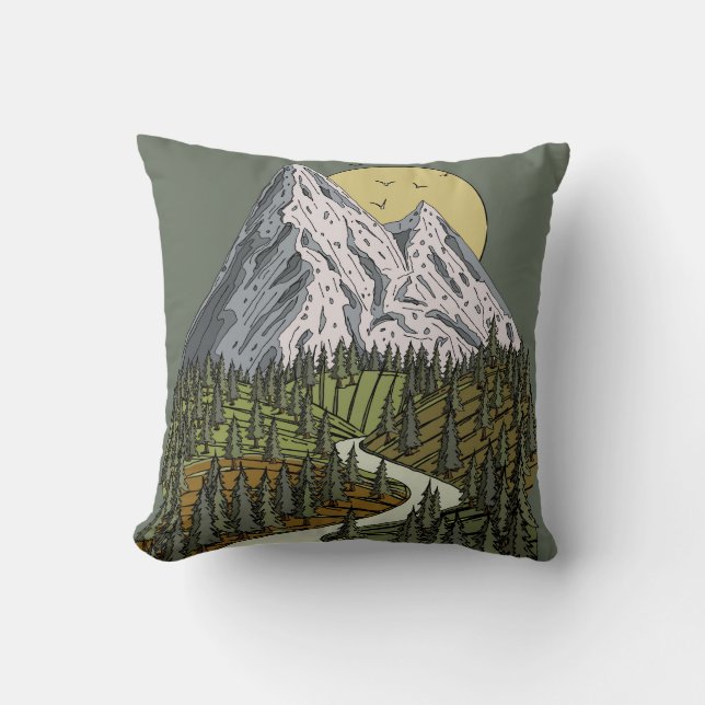 Mountain Lake Serenity: Sunset Adventure Awaits Cushion (Front)