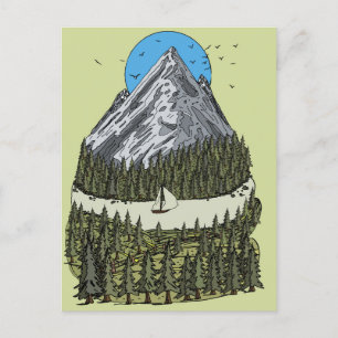 Mountain Lake Serenity: Sunset Adventure Awaits Holiday Postcard