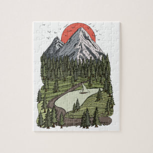 Mountain Lake Serenity: Sunset Adventure Awaits Jigsaw Puzzle