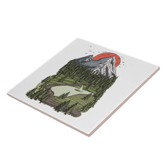 Mountain Lake Serenity: Sunset Adventure Awaits Tile