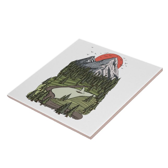 Mountain Lake Serenity: Sunset Adventure Awaits Tile (Side)