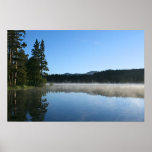 Mountain Lake, Sunrise, Mist Poster