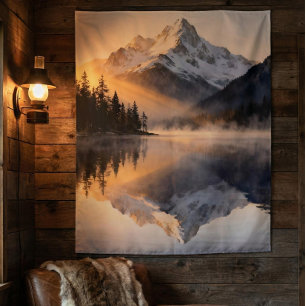 Mountain Lake Sunrise Tapestry
