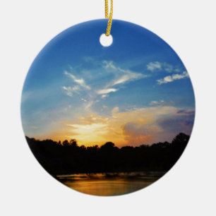 Mountain Lake Sunset Ceramic Tree Decoration