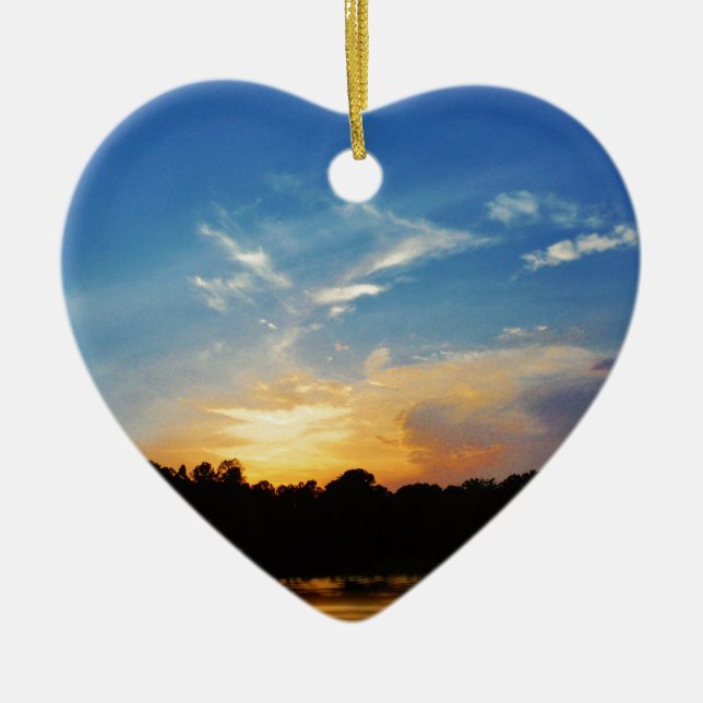 Mountain Lake Sunset Ceramic Tree Decoration (Front)
