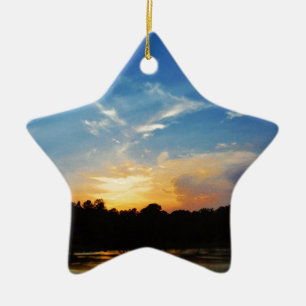 Mountain Lake Sunset Ceramic Tree Decoration