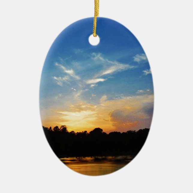 Mountain Lake Sunset Ceramic Tree Decoration (Front)