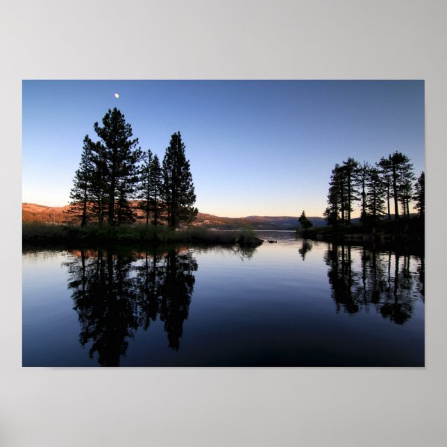 Mountain Lake, Sunset, Moon Poster (Front)