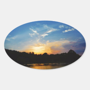 Mountain Lake Sunset Oval Sticker