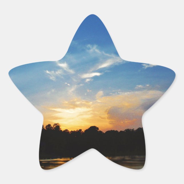 Mountain Lake Sunset Star Sticker (Front)