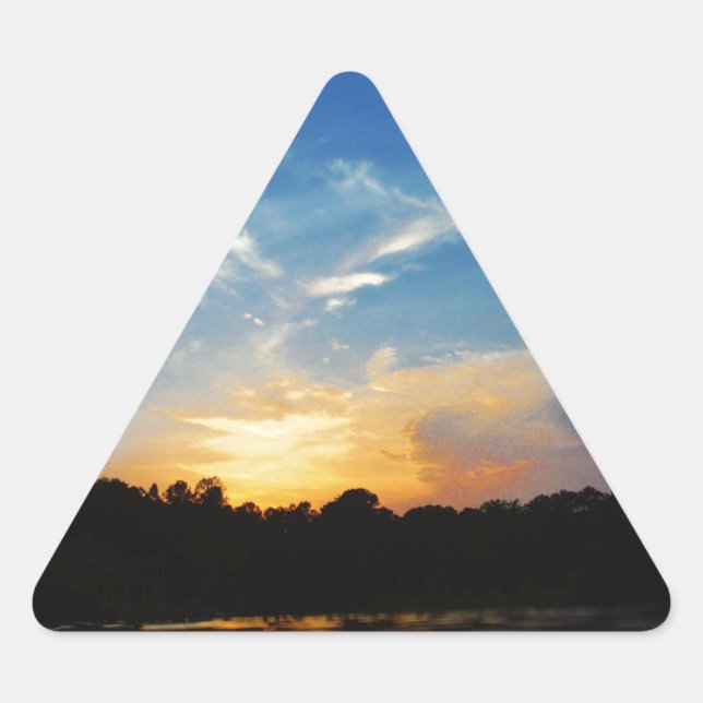Mountain Lake Sunset Triangle Sticker (Front)