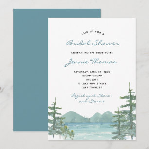 Mountain Lake Theme Watercolor Bridal Shower Invitation