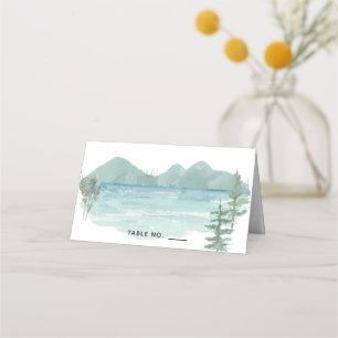 Mountain Lake Theme Watercolor Wedding Place Card