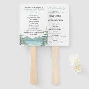 Mountain Lake Theme Watercolor Wedding Program Hand Fan