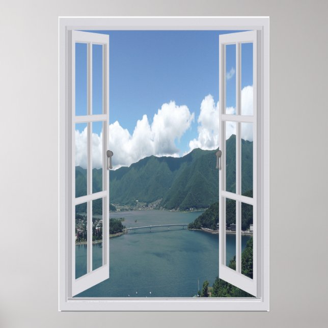 Mountain Lake Trompe l'oeil Faux Window Poster (Front)