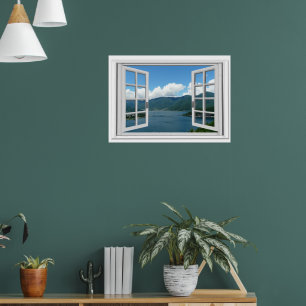 Mountain Lake View Trompe l'oeil Fake Window Poster