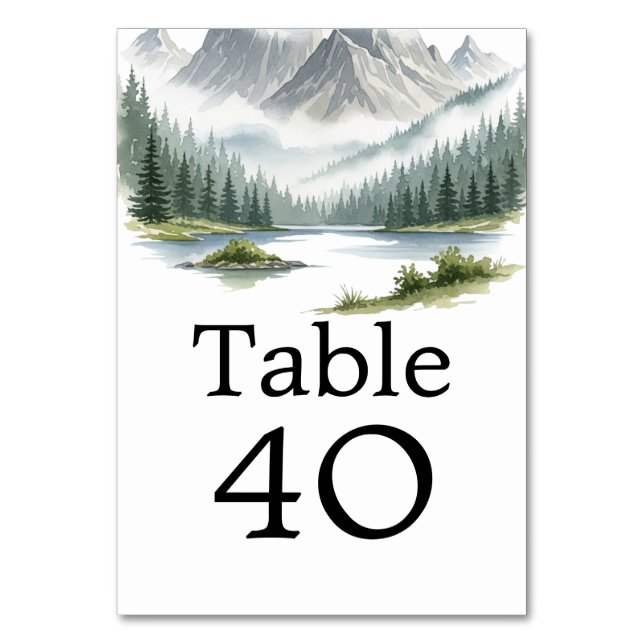 Mountain Lake Watercolor Alpine Forest Table Numbe Number (Front)